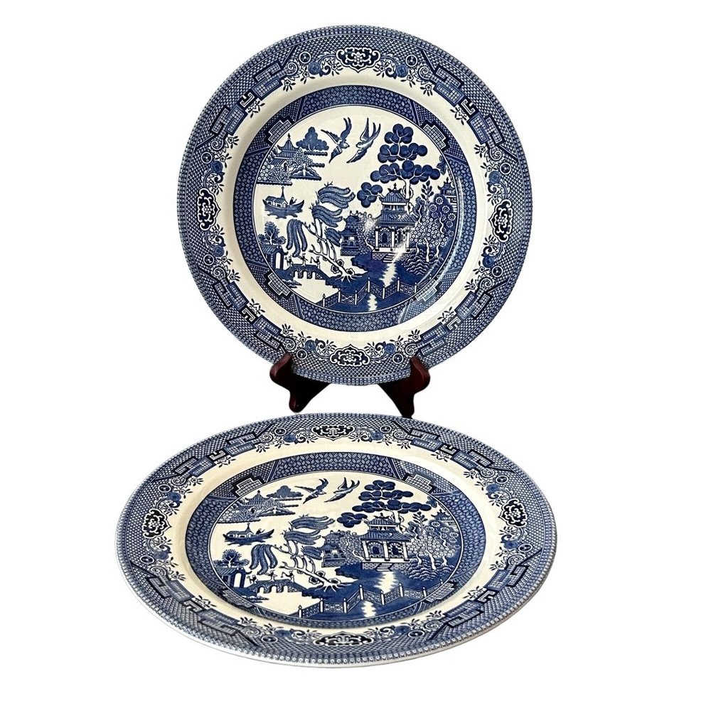 Churchill Willow Blue Dinner Plate Georgian Shape 10" Made England‎ Set Of 2